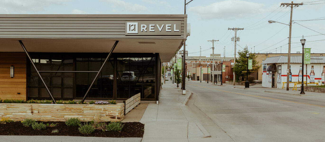 View of Revel Advertising's building sign in downtown Springfield, Missouri