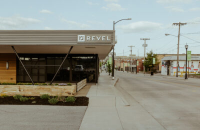 View of Revel Advertising's building sign in downtown Springfield, Missouri