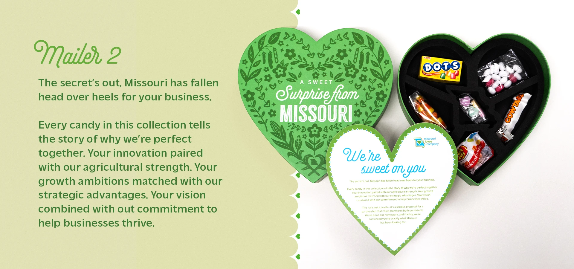 Heart-shaped box with Missouri-themed candies